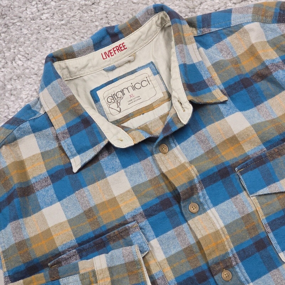 Gramicci‎ Men's Blue Orange Plaid Flannel Shirt Size XL Gorpcore Outdoor